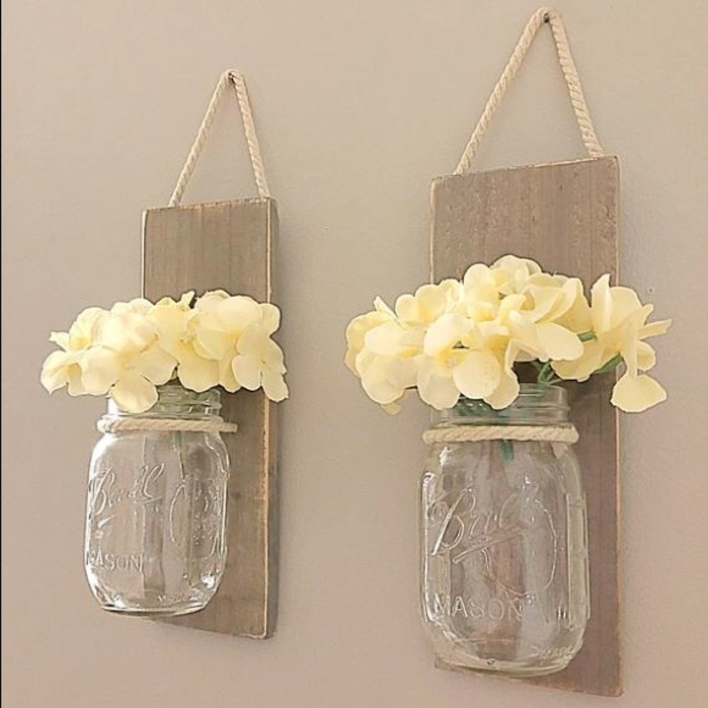 Rustic Gray Wood Mason Jar Sconces Wall Sconce Set